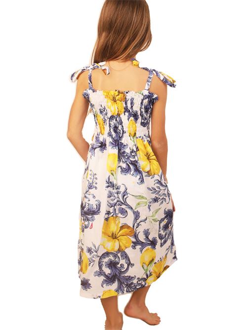 vestito da bambina in lino con stampa di maioliche e limoni Linen Color Capri | ABITOBIMBALINOLIMMAIO
